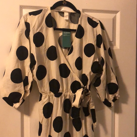 H&M LYOCELL BLACK WHITE SPOT BLOGGER WRAP DRESS XS - Picture 8 of 11
